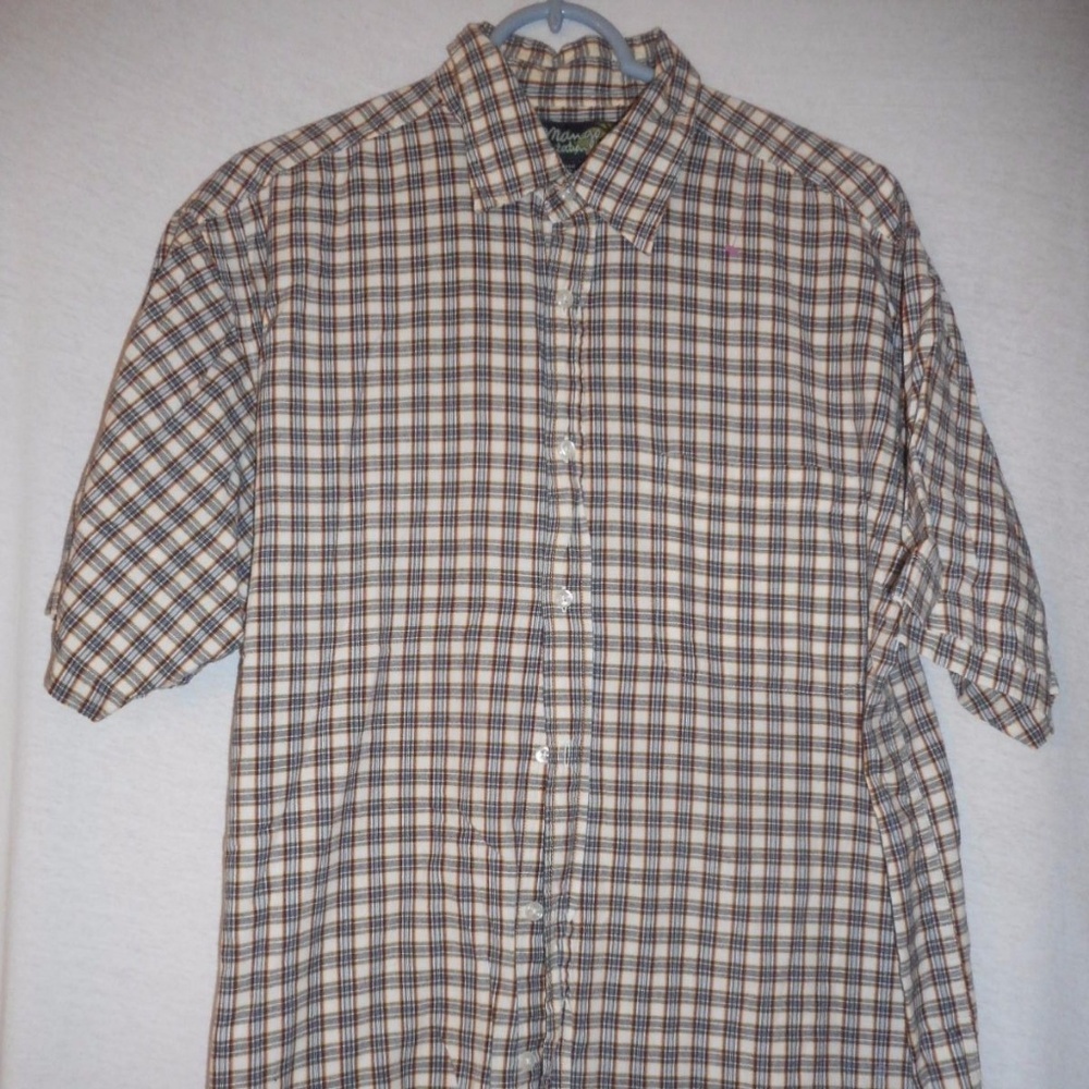 Vintage Sz L  Blue Plaid short sleeve cotton shirt